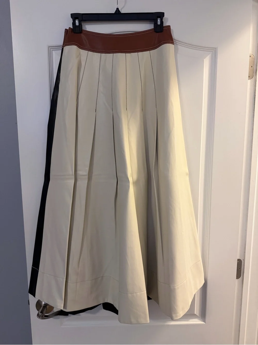 By Anthropologie Faux-Leather Colorblock Pleated Maxi Skirt Size 2 NWT